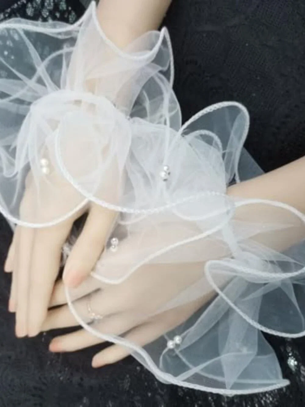 Pearl Lace Mesh Hand Sleeves Cuffs Elastic Bracelet Party Bride Wedding Gloves
